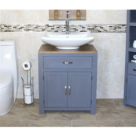 Boasting a solid neutral finish features two drawers and one cabinet for keeping crisp towels, cleaning supplies, and other bathroom essentials. Grey Painted Unit | Oak Top & Ceramic Basin 502GCB016 ...
