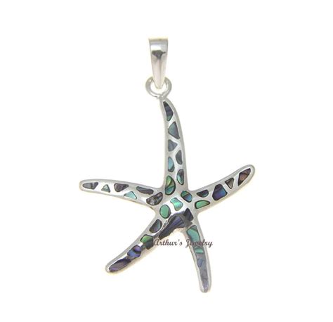 925 Sterling Silver Hawaiian Starfish Sea Star Abalone Paua Shell Pend