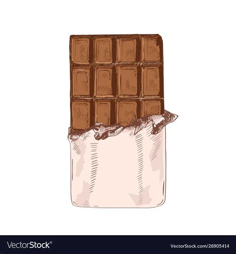 Elegant Realistic Colored Drawing Of Chocolate Bar In Foil Natural Tasty Sweet Dessert Or