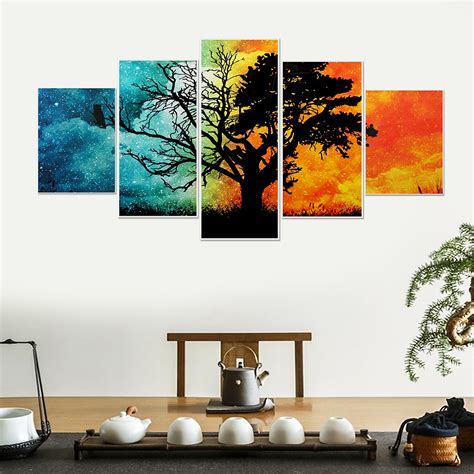 5 Pcs Wall Decoration Painting Art Four Seasons Tree Pictures Canvas Prints Ebay