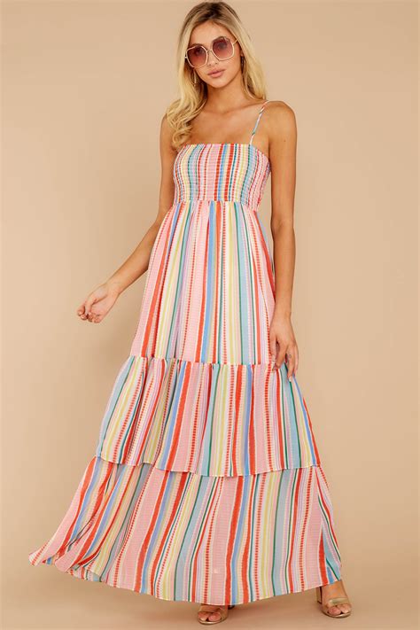 Bb Dakota Rainbow Stripe Dress Flowy Sleeveless Maxi Dress 80