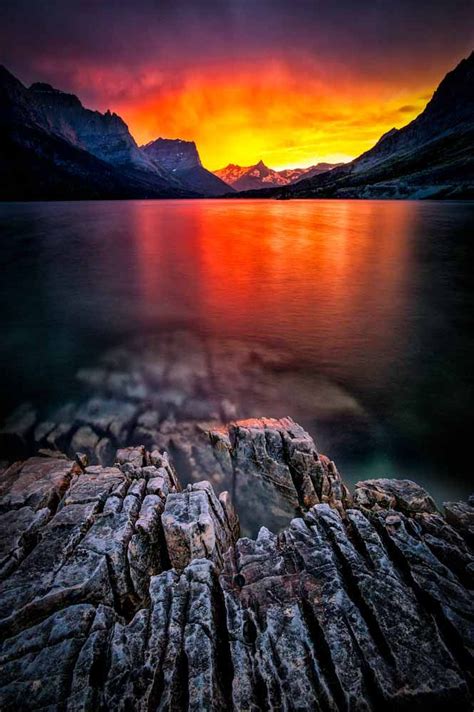 Sunset On St Mary Lake Glacier National Park National Parks