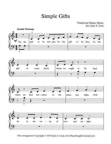 Jingle bells sheet music for beginner piano students free piano. Simple Gifts, Shaker Hymn, free printable PDF for beginning piano lessons. | Piano lessons, Easy ...
