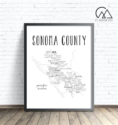 Sonoma County Winery Map Winery Map Instant Download Etsy