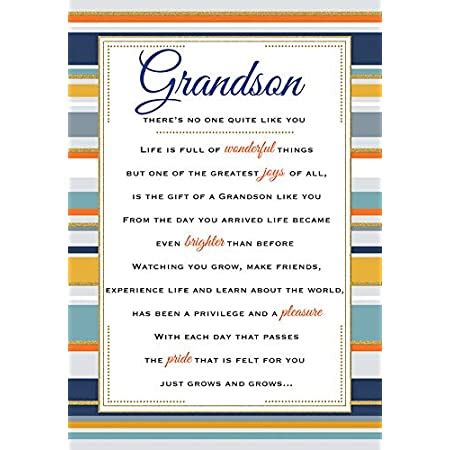 Heartfelt Wishes Sentimental Birthday Card Grandson Regal Publishing Orange Grey White Blue