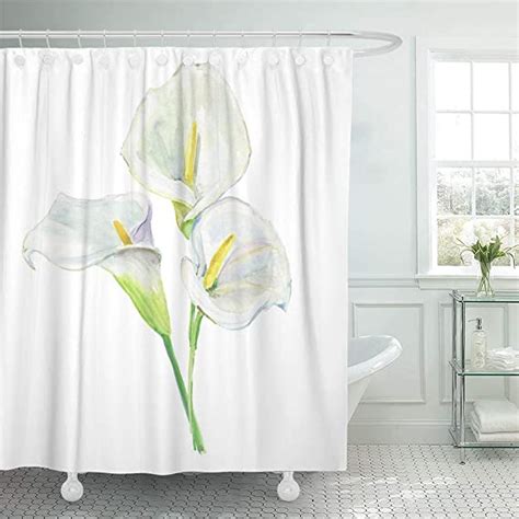 Emvency Fabric Shower Curtain With Hooks Green Flower Bouquet Calla Lily Holiday Watercolor Pink