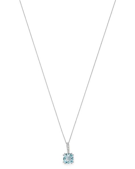 Bloomingdales Aquamarine And Diamond Pendant Necklace In 14k White Gold