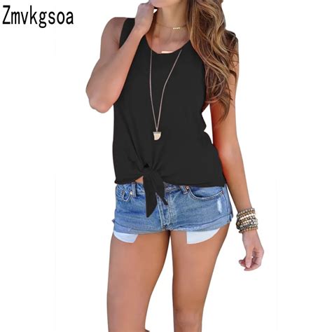 Buy Zmvkgsoa New Arrival Summer Women Sexy Sleeveless Shirt Knotted Tie Front