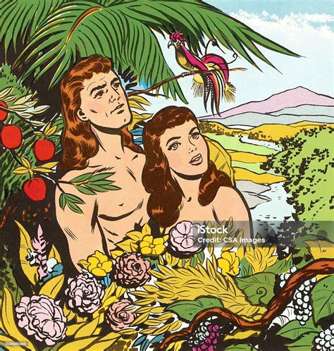 Adam And Eve In Garden Stock Illustration Download Image Now Adam