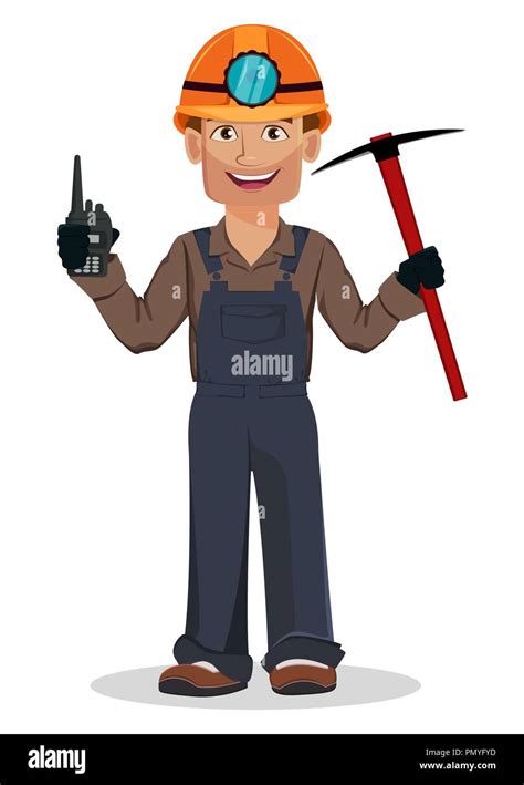 Miner Man Mining Worker Handsome Cartoon Character Holding Pickaxe