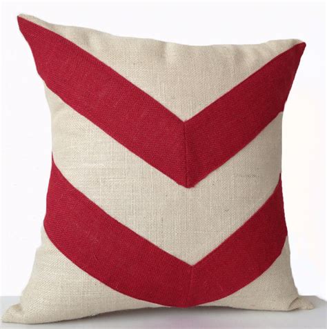 Shop Online For Handmade Burlap Ivory Red Striped Throw Pillow Amore