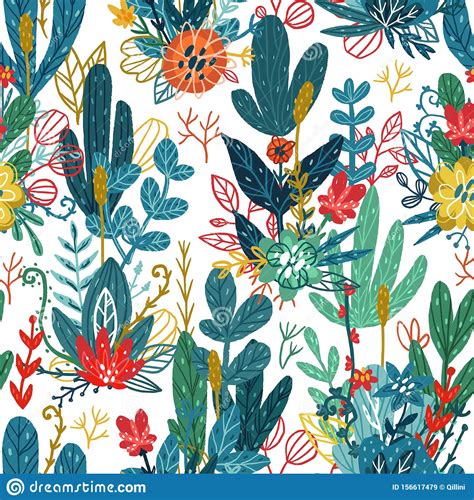 Seamless Hand Drawn Floral Pattern Stock Vector Illustration Of Hand