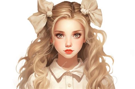 Premium Ai Image A Girl With Long Blonde Hair And A Bow In Her Hair