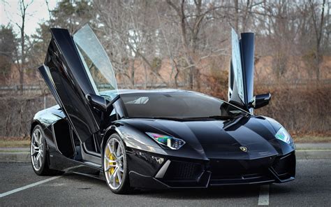 Res 2560x1600 Black Lamborghini Aventador With Open Doors