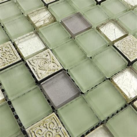 Light Green Color Glass Mixed Stone Mosaic Tiles For Kitchen Backsplash Tile Bathroom Shower