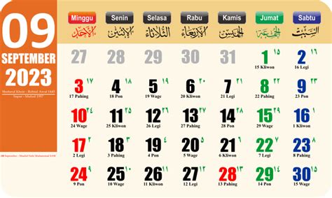 Kalender September Jawa Arab Lengkap Dengan Tanggal Penting