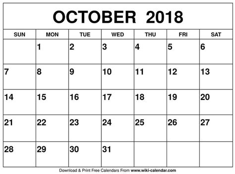 Printable October 2018 Calendar Templates October Calendar Printable
