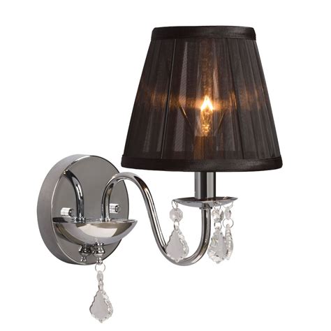 Hampton Bay Chrome Wall Sconce With Black Shade And Crystal Drops The