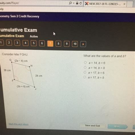 Share what you know, ask what you don't. Consider kite FGHJ. What are the values of a and b? a = 14 ...