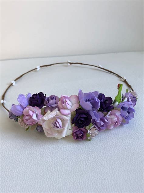 Purple Flower Crown Wedding Rose Crown Purple Rose Pip Etsy