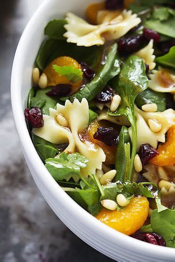 The combination of spinach, pasta, cashews, etc. Mandarin Pasta Spinach Salad With Teriyaki Dressing ...
