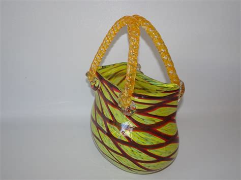 Vintage Large Murano Hand Blown Art Glass Handbag Vase