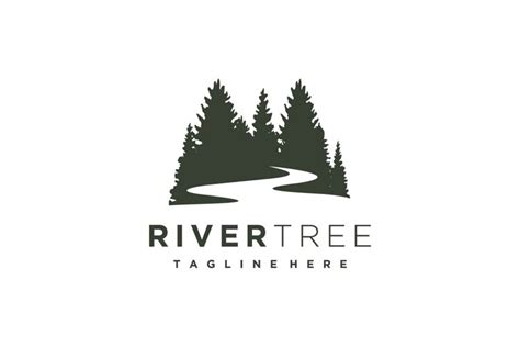 Evergreen Pine Tree With River Creek Logo Design Vector 1291999