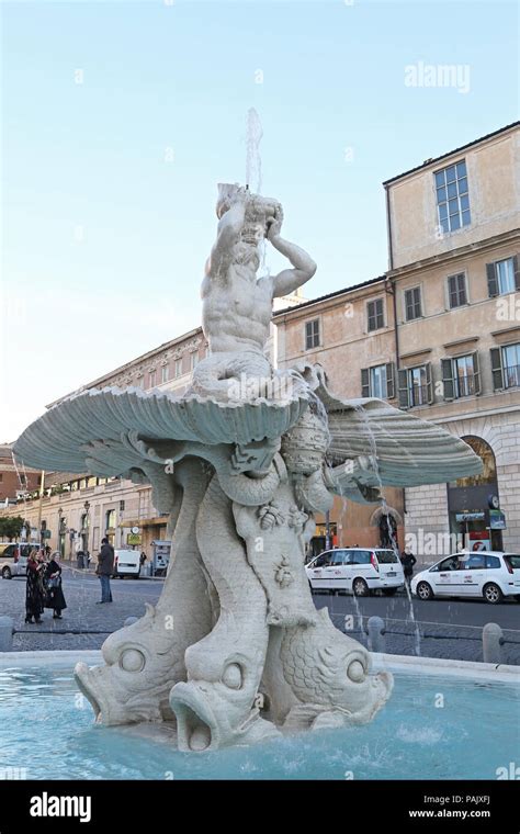 Baroque Triton Fountain Fontana Del Tritone In Rome Italy Stock Photo
