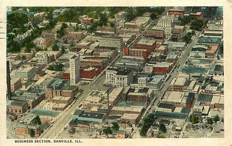 Postcard Birdseye View Of Downtown Danville Illinois Used In 1925