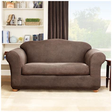 Surefit three piece stretch suede loveseat slipcover made of memory stretch polyester fabric with spandex that results in a beautiful fit. Sure Fit® Stretch Leather 2-Pc. Loveseat Slipcover ...