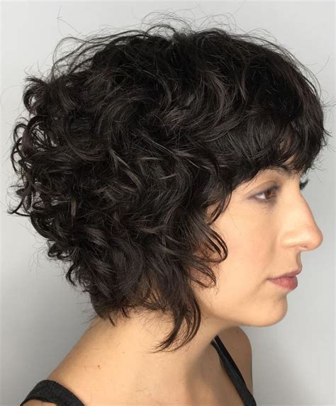 Curly Brunette Bob With Bangs Cute Short Curly Hairstyles Bob Hairstyles With Bangs Short