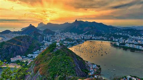 Desktop Wallpaper Rio De Janeiro City Mountains Sunset Sky Hd