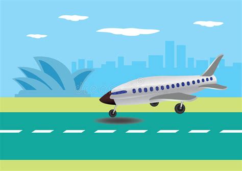 Airplane Landing In Australian Airport Vector Illustration Editorial