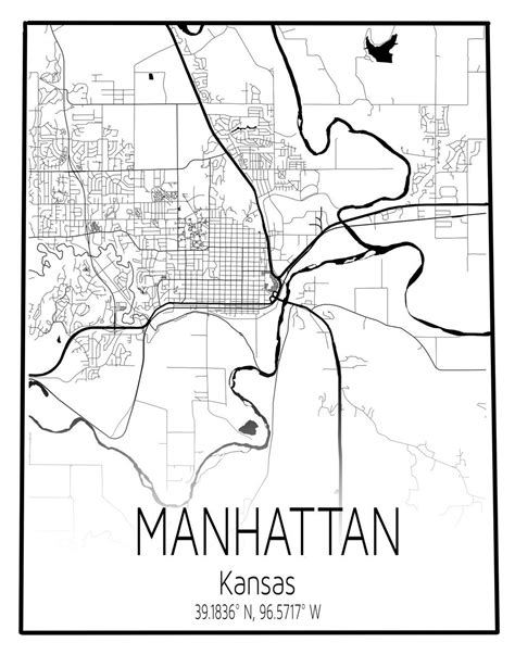 Manhattan Kansas Black And White City Print Black White Black White