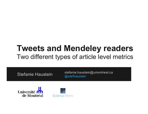 Tweets And Mendeley Readers Two Different Types Of Article Level