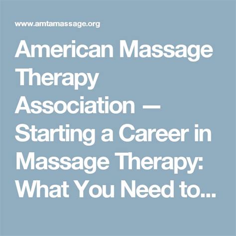 American Massage Therapy Association — Starting A Career In Massage