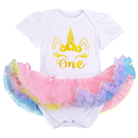 Infant Baby Girls Unicorn 1st Birthday Party Romper Dress Jumpsuit