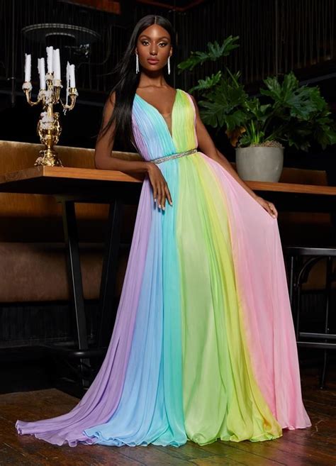 Ashley Lauren Rainbow Chiffon A Line Dress Steal The Show In This