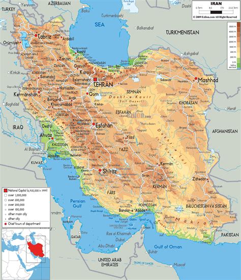 Physical Map Of Iran Ezilon Maps