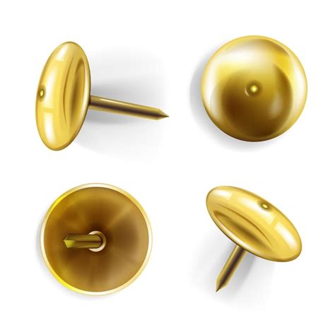 Paper Pin Illustration Of 3d Realistic Golden Or Brass Metal Pins Or