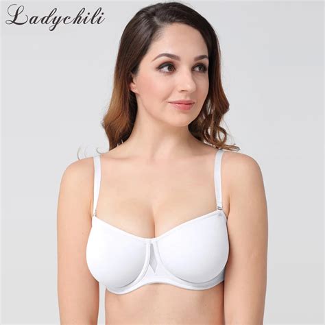 Ladychili Women Intimates Big Size Solid Color White Bra Half Cup Seamless Thin Cup Invisible