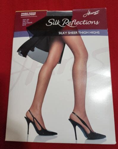women s hanes silk reflections silky sheer thigh highs 720 cd barely black new ebay
