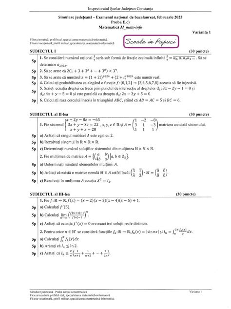 Simularea Examenului naţional de bacalaureat 2022 2023 Matematica M