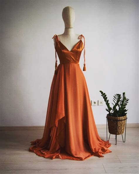 Copper Rust Asymmetric Bridesmaid Dress Handmade Burnt Orange Bridesmaid Dress Georgette Silk