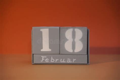 18 Februar On Wooden Grey Cubes Calendar Cube Date 18 February