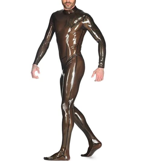 Semitransparent Latex Bodysuit Enclosed Latex Rubber Catsuit With Back Zip Through Crotch Men S