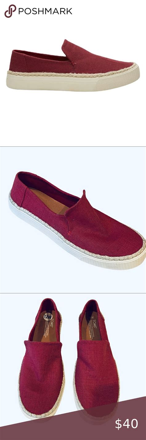 Nwt Toms Red Heritage Canvas Slip On Shoes Platform Ladies 12 In 2022