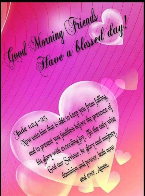 Good Morning Friends Have A Blessed Day With Hearts On Pink And Red