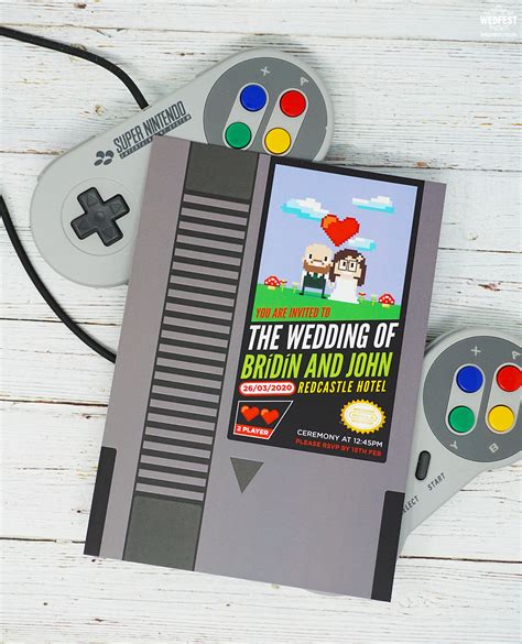 Retro Gamers Nintendo Video Game Wedding Invitations Wedfest