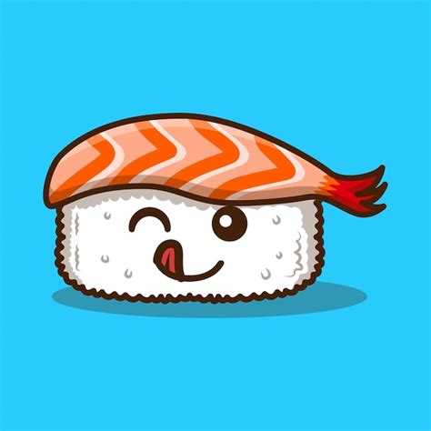 Desenho Fofo De Comida De Sushi Isolado Em Azul Vetor Premium